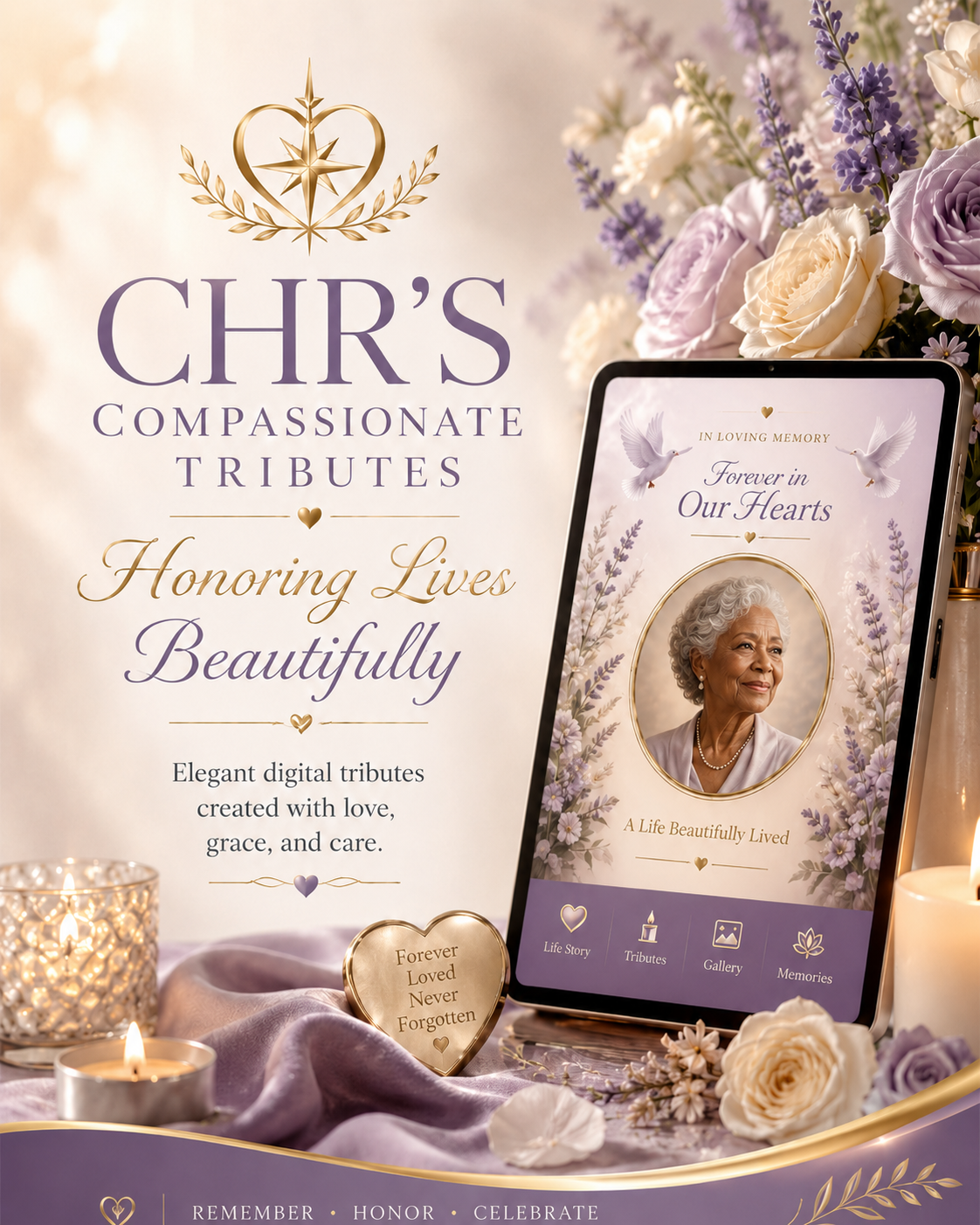 CHR's Compassionate Tributes — Honoring Lives Beautifully digital tribute promotional image