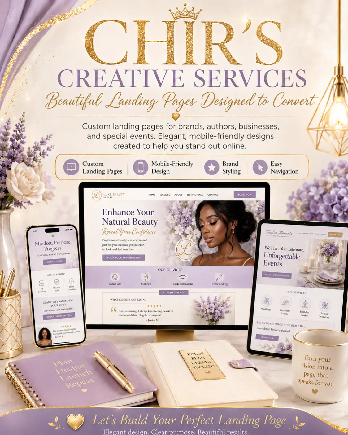 CHR's Creative Services poster featuring landing page design offerings